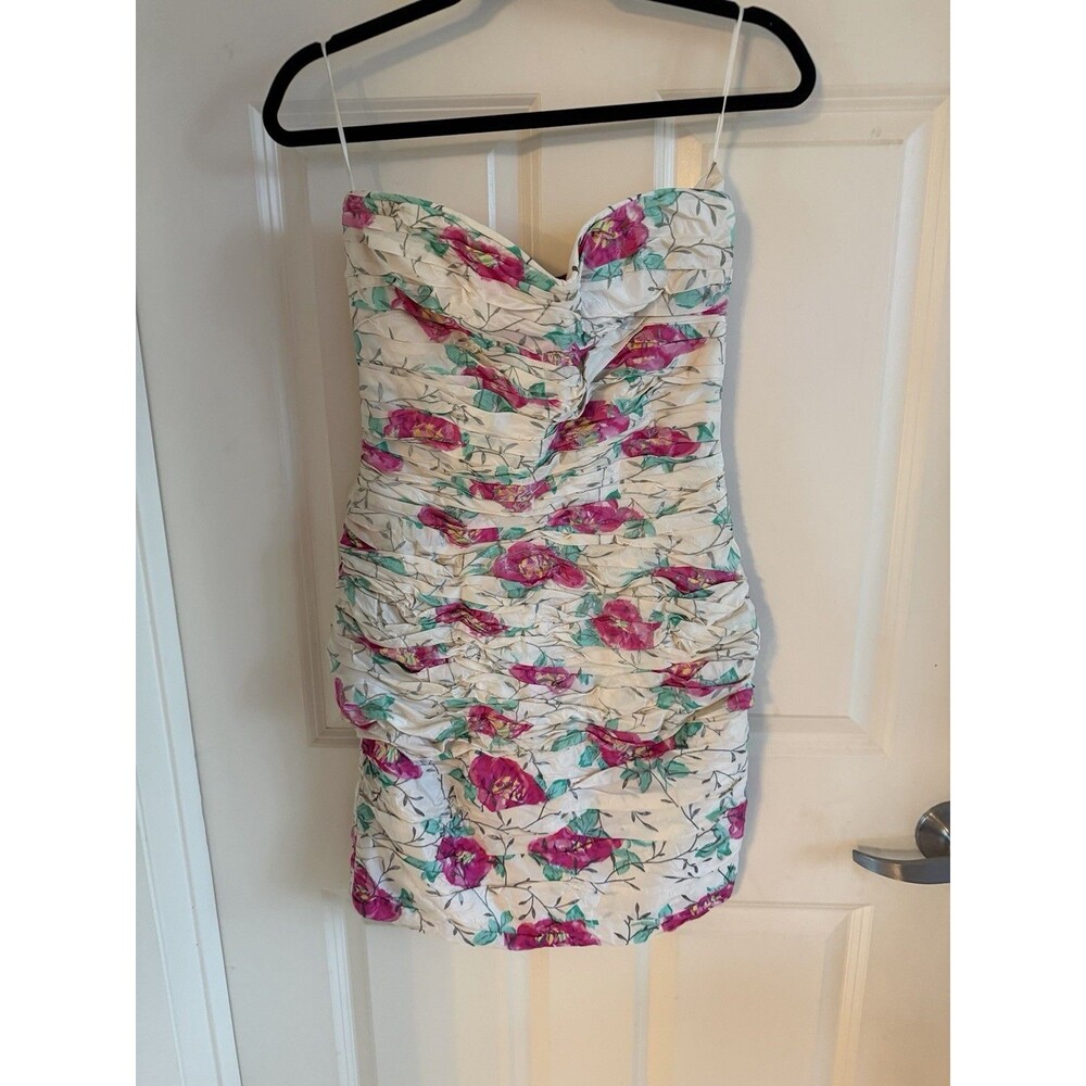 Ungaro Parallele Rose Print Ruched Silk Dress As Is